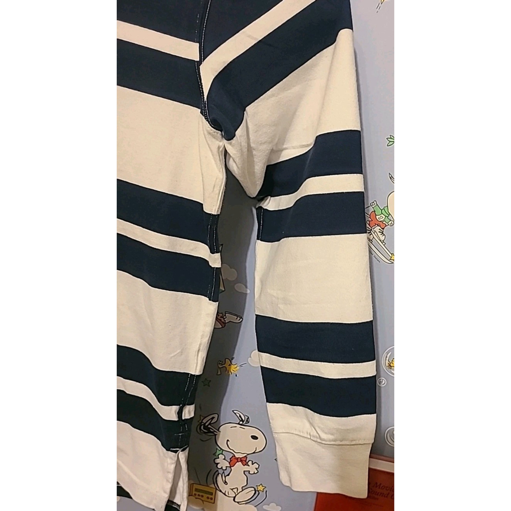 American Eagle Super Soft Long Sleeve Rugby Polo Size Medium Blue White Striped - Picture 4 of 13
